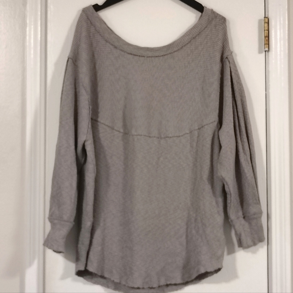 Free People OG Long Sleeve Thermal Top Gray Women's Medium Oversized Relaxed - Picture 3 of 11
